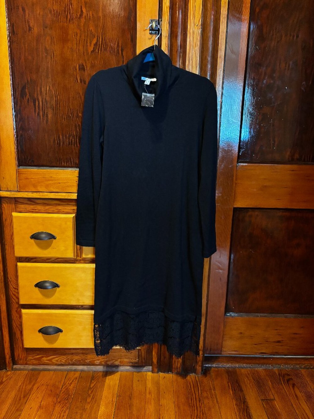 Isaac Mizrahi Live! Black Turtleneck Sweater Dress with Lace Hem Size Small